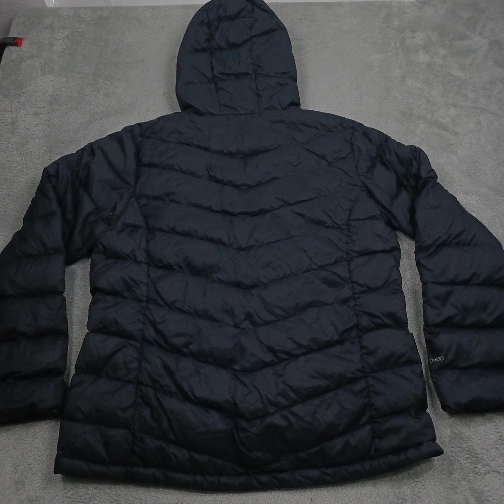 Eddie Bauer‎ Jacket Womens XL Black EB650 Down Full Zip Hooded Pockets